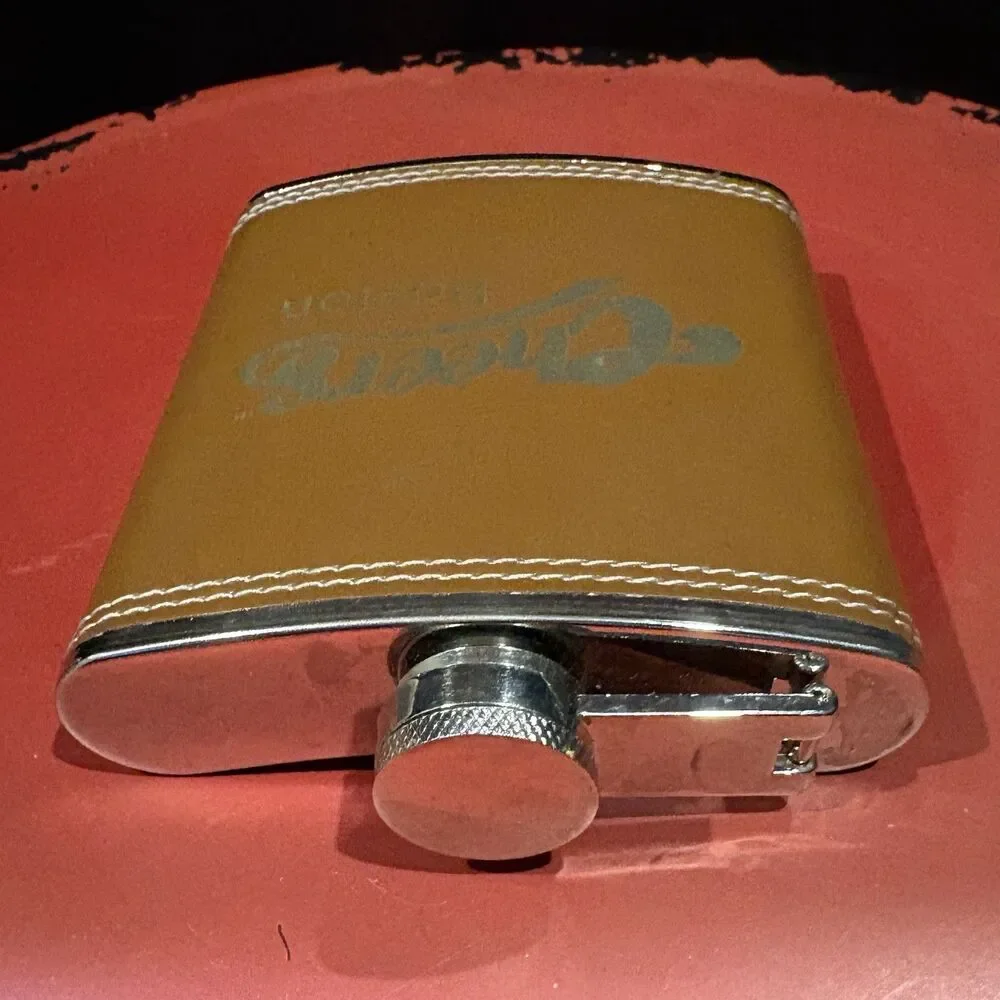 Cheers Boston 6 Oz Stainless Steel Flask Tan Leatherette Pocket Flask